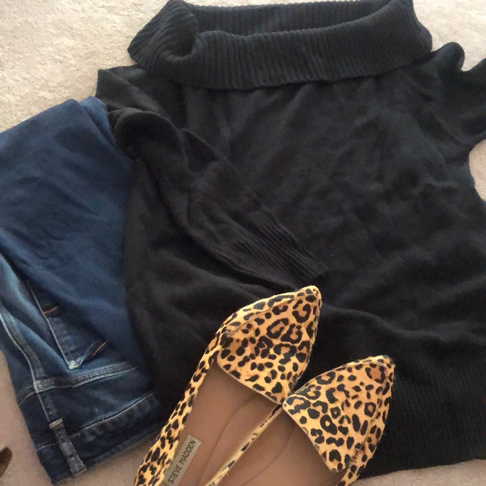 Black knit off the shoulder sweater
